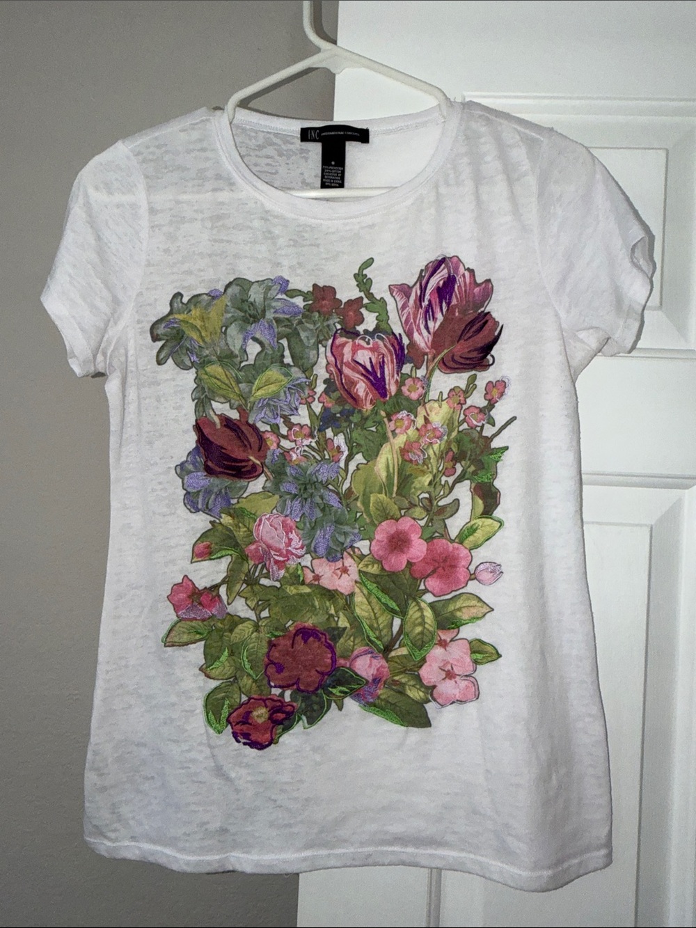 INC International Concepts White Short-Sleeve Tee with Multicolor Floral Print